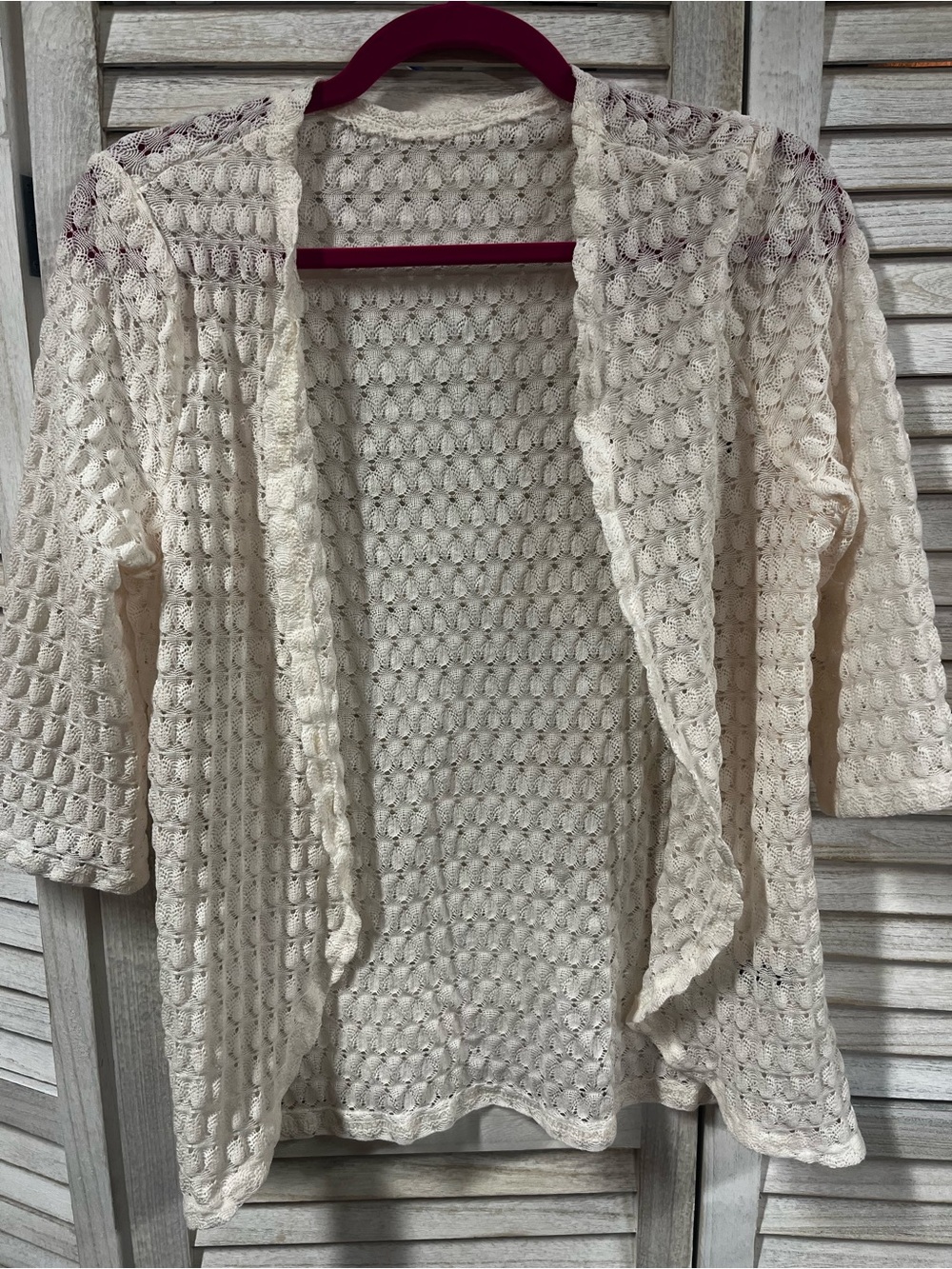 Emery Rose Ivory Open Front Crochet Cardigan Boho Lace Duster Size Large
